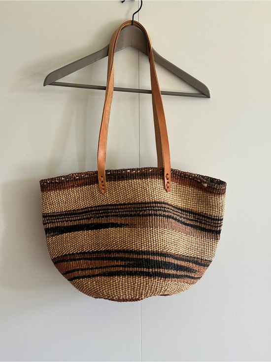 Handbags - Woven Tote Bag with Leather Straps